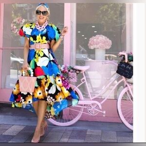 Christopher John Rogers Size small, midi high-low dress; short puffy